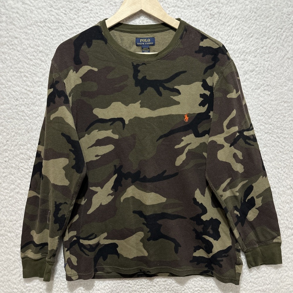 Polo Ralph Lauren Men's Size L Camo Green Waffle-Knit Long Sleeve Sleepwear